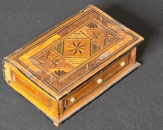 Antique Inlaid Wood Letter Holder