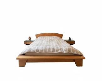 MCM Wood Slat Bed Frame with Headboard
