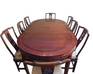 Chinese Rosewood 10 Chair and Dining Table Set