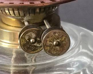 Victorian Oil Lamp with Frosted Pink Floral Shade