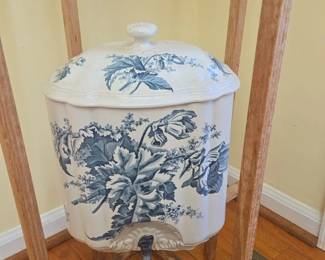 Antique Ceramic Water Dispenser and Wooden Stand