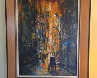 Artist V. Lail Abstract Urban Impasto Oil Painting