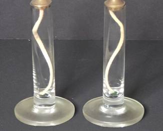 Pair of Glass  and Brass Oil Lamps