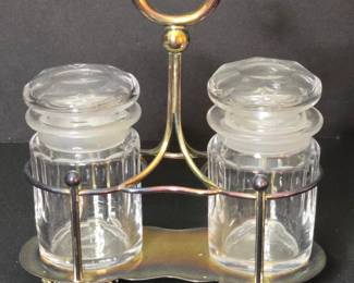 Victorian Condiment Set with Silver Plate Holder