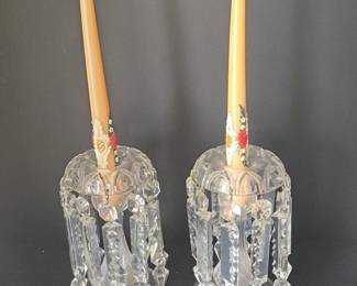 Pair of Antique Crystal Candle Holder Lusters