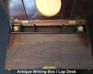 Antique 19th Century Writing Box with Inkwells and Key