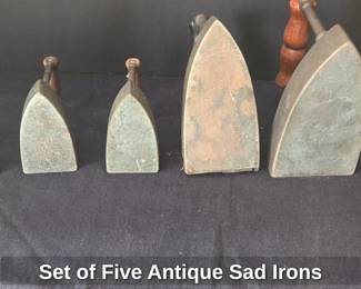Set of 5 Antique Sad Irons, 