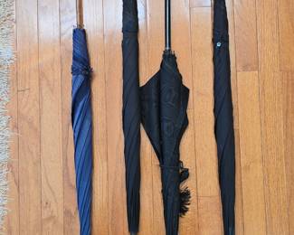 Collection of 4 Antique Umbrellas with Sterling Silver on Handles