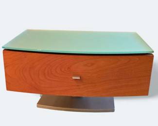Wood and Frosted Glass Side Table
