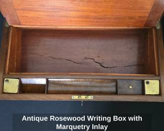 Antique Rosewood Writing Box with Marquetry Inlay