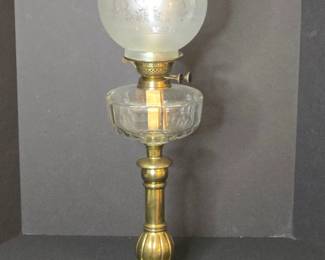 Victorian Brass Oil lamp with Frosted Glass Shade
