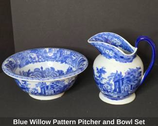 Blue Willow Pattern Pitcher ad Bowl Set