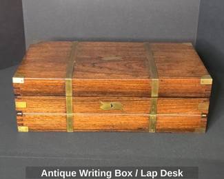Antique 19th Century Writing Box with Inkwells and Key