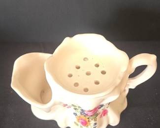 Vintage Porcelain Tea Strainer with Floral Decoration