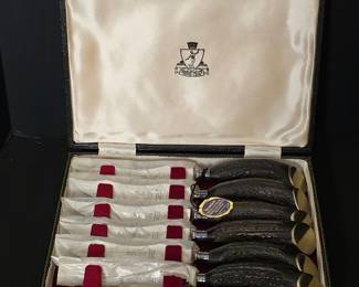 Samuel Peace Sheffield Stag Handle Steak Knife Set