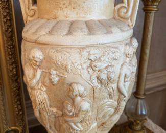 Vintage Carved Large Ceramic Urn/Vase Pair