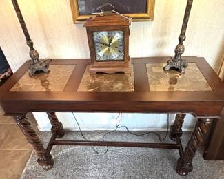 Console table with marble inserts.  Great legs.                                               BUY IT NOW! $125.00 Call Jan at 314-960-5700 to purchase.  48W x 18D x 30H       