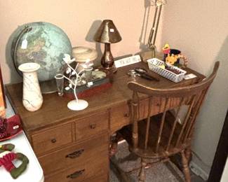 Desk and office supplies.