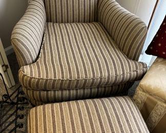 Clean, nice upholstered chair with ottoman.                                                  BUY IT NOW $150.00  Please call Jan at 314-960-5700 to purchase.