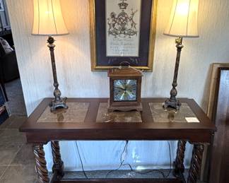Console table with marble inserts. Great legs. BUY IT NOW! $125.00 Call Jan at 314-960-5700 to purchase. 48W x 18D x 30H