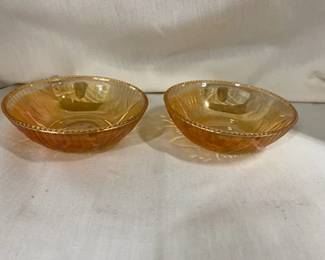 2-Carnival Glass Dessert Bowls (Iris & Herringbone) 