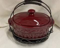 Stoneware Bean Pot w/Metal Carrier 