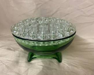 Green 2 pc. New Martinsville Art Glass Flower Frog 