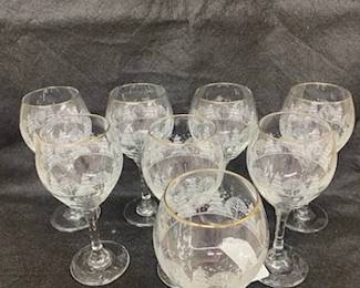 8- Libbey "Winter Wonderland" Etched Wine Glasses 