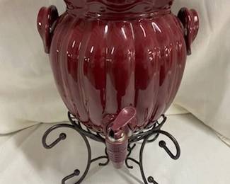 Stoneware Beverage Server w/Wrought Iron Stand 