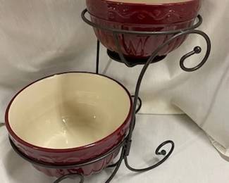 Set of 2 Stoneware Mixing Bowls w/Stand 