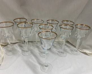 10- Mikasa Jamestown Gold Trim Crystal Glasses 