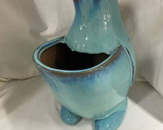 Lg. Ceramic Glossy Teal Blue Penguin Planter- 16"