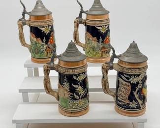 99 Vintage7GermanBeerSteinswPewterLids