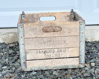 121 AntiqueVintageWoodenVitamilkCratewMetalCornerBraces