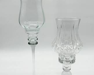 135 2PieceGlassTulipHurricaneCandleHolders