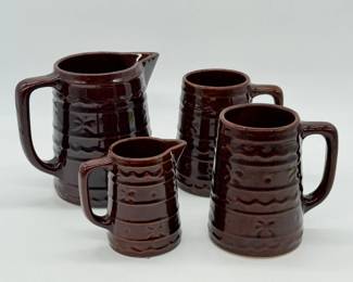 161 MarcrestDaisyDotBrownGlazedStonewarePitchersMugs