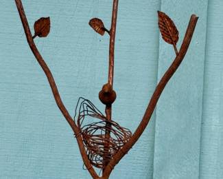 140 Garden58RusticMetalBirdsNestStake