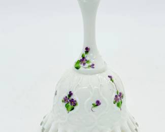 74 VintageFentonVioletsintheSnowMilkGlassBell