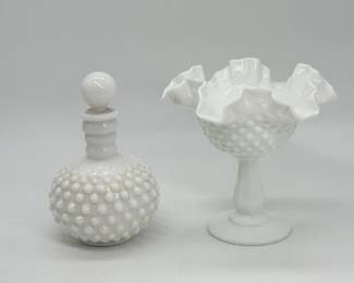 82 VintageFentonHobnailMilkGlassCandyDishPerfumeBottle