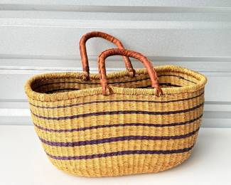 64 WovenStorageBasketwLeatherWrappedHandles