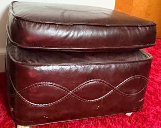 Vintage square cushioned wheeled ottoman