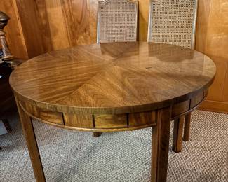 MCM Dining table, 2 leaves, 6 caneback chairs (1 w. arms) 
Dixie furniture company for Young Hinkle Corp, Lexington NC