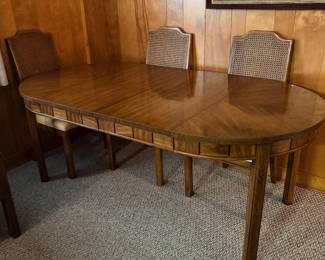 MCM Dining table, 2 leaves, 6 caneback chairs (1 w. arms) 
Dixie furniture company for Young Hinkle Corp, Lexington NC