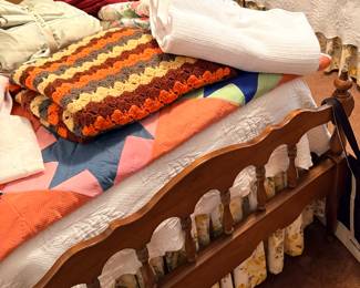 MCM vintage twin bedroom set: 2 twin beds, 3-drawer bedside table, 6-drawer dresser, wall mirror