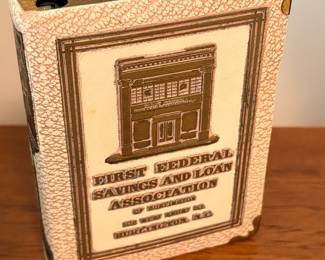 Vintage metal book coin bank