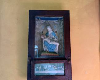 Early 1900's Catholic Last Rites Viaticum wall cabinet 