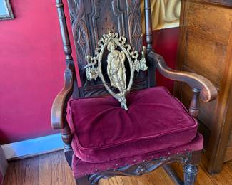 Pair of antique panel arm chairs 