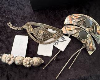 Sterling hair combs and barrette 