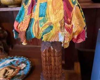 Vintage Tramp art match stick lamp with custom shade