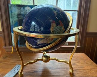 Large Lapis Globe on heavy brass stand 